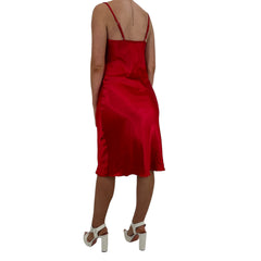 Y2k Vintage Red Satin Cowl Neck Slip Midi Dress [S]