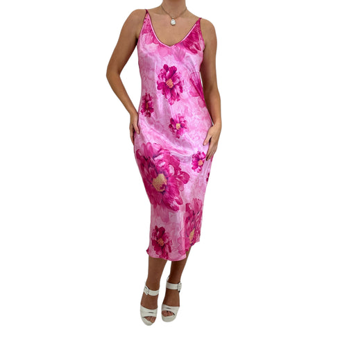 Y2k Vintage Pink Floral Slip Maxi Dress [M]