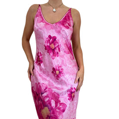 Y2k Vintage Pink Floral Slip Maxi Dress [M]