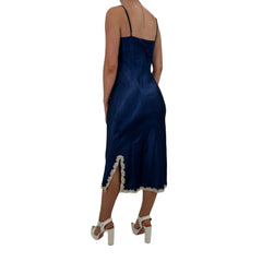 90s Vintage Blue Satin Slip Maxi Dress [S]
