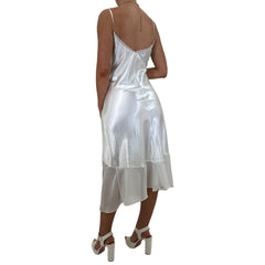 90s Vintage White Satin Slip Maxi Dress [L]