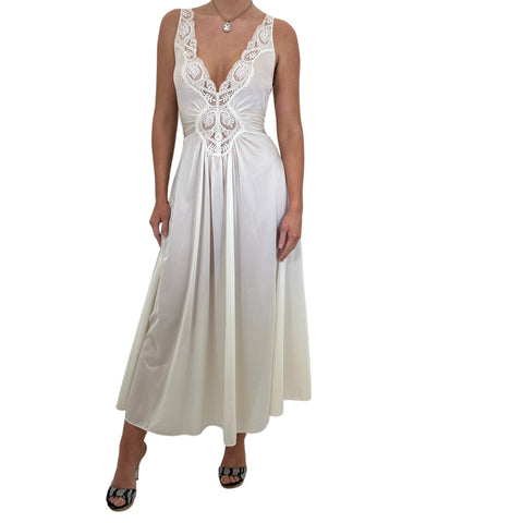 90s Vintage White Satin Slip Maxi Dress [L]