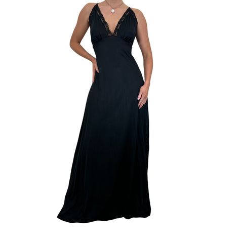 Y2k Vintage Black + Blue Floral Lace Sheer Slip Dress [M]
