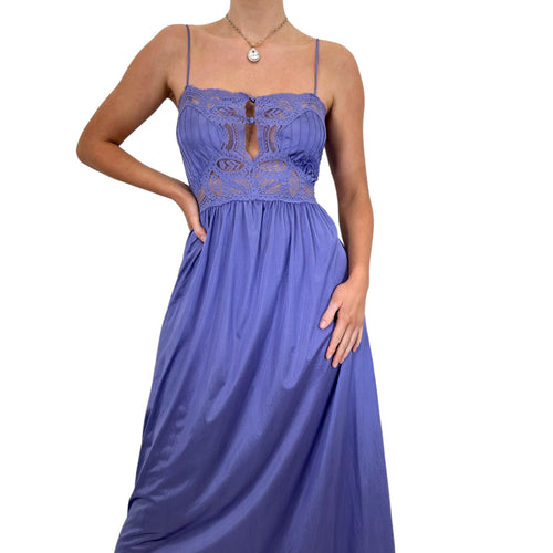 90s Vintage Lavender Lace Floral Slip Maxi Dress [M]