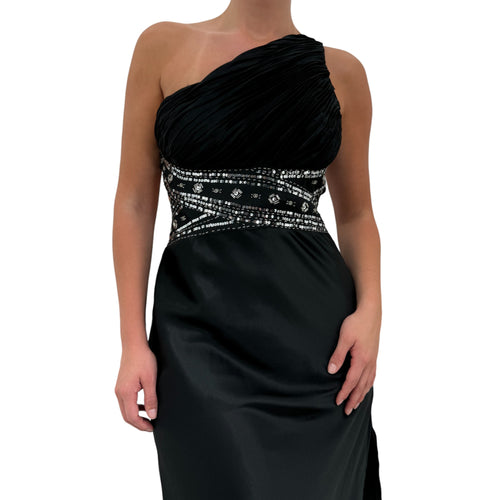 Y2k Vintage Black Satin One Shoulder Gown Dress [S]