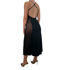90s Vintage Black Sheer Slip Maxi Dress [M]