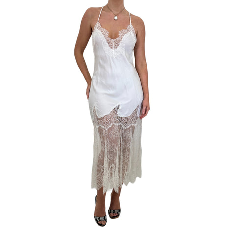 Y2k Vintage Victoria's Secret White Sheer Floral Lace Slip Maxi Dress [M]