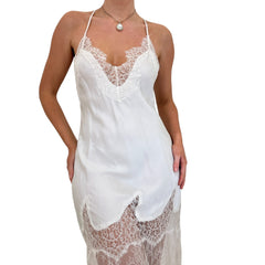 Y2k Vintage Victoria's Secret White Sheer Floral Lace Slip Maxi Dress [M]