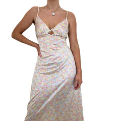 90s Vintage Multicolor Floral Slip Maxi Dress [M]