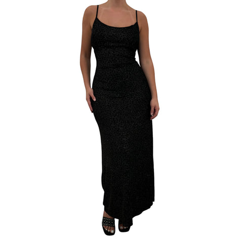 90s Vintage Black Floral Lace Slip Maxi Dress [S]