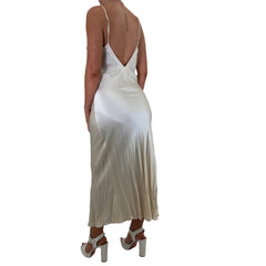 90s Vintage Beige Silk Slip Maxi Dress [M]