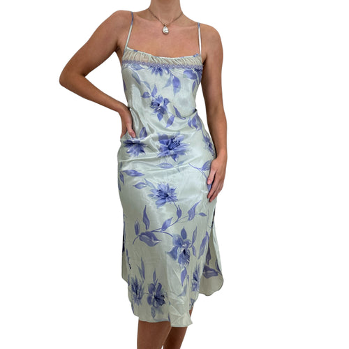 Y2k Vintage Blue + Purple Floral Slip Midi Dress [M]