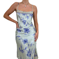 Y2k Vintage Blue + Purple Floral Slip Midi Dress [M]