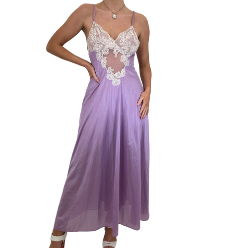 90s Vintage White + Purple Slip Maxi Dress [M]
