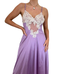 90s Vintage White + Purple Slip Maxi Dress [M]