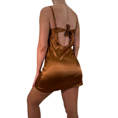 90s Vintage Brown Satin Mini Slip Dress [L]