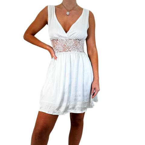 Y2k Vintage White Floral Lace Mini Slip Dress [S, M]