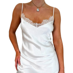 Y2k Vintage Victoria's Secret White Floral Lace Satin Mini Slip Dress [M]