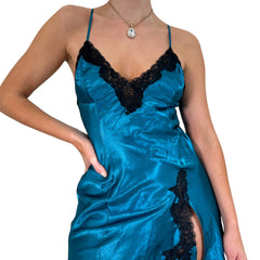 Y2k Vintage Frederick's of Hollywood Blue + Black Satin Mini Slip Dress [S, M]