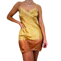Y2k Vintage Gold + Burgundy Ombre Silk Mini Slip Dress [S]