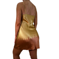Y2k Vintage Gold + Burgundy Ombre Silk Mini Slip Dress [S]