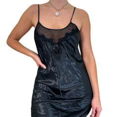 Y2k Vintage Black Satin Mini Slip Dress [S]