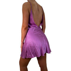 90s Vintage Purple V-Neck Mini Slip Dress [S]