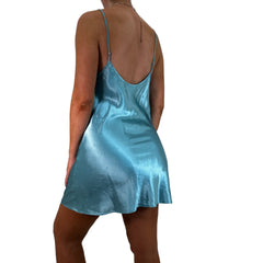 Y2k Vintage Blue + Black Satin Mini Slip Dress [M]