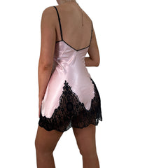 Y2k Vintage Pink + Black Floral Lace Mini Slip Dress [M]