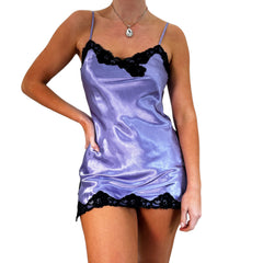 Y2k Vintage Purple + Black Satin Mini Slip Dress [S]