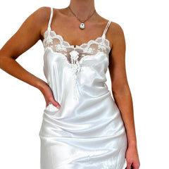 Y2k Vintage White Satin Mini Slip Dress [L]
