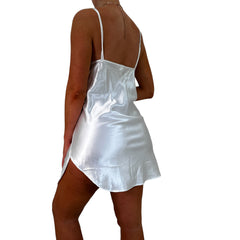 Y2k Vintage White Satin Mini Slip Dress [L]