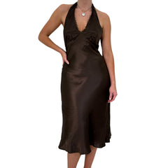 Y2k Vintage Brown Satin Halter Slip Dress [S]