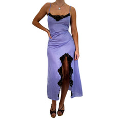 Y2k Vintage Lavender + Black High Slit Slip Maxi Dress [L]