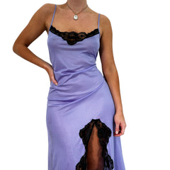 Y2k Vintage Lavender + Black High Slit Slip Maxi Dress [L]