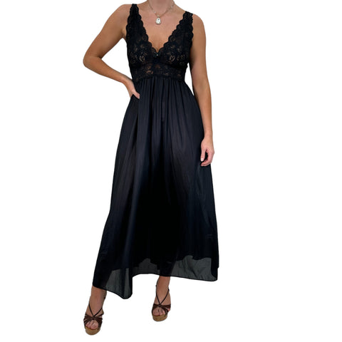 90s Vintage Black Mesh Lace Slip Dress [M-L]