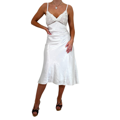 Y2k Vintage White Satin Slip Midi Dress [XL]
