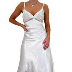 Y2k Vintage White Satin Slip Midi Dress [XL]