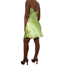 Y2k Vintage Green Floral Embroidered Satin Slip Mini Dress [M]