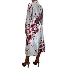 Y2k Vintage White + Red Floral Satin Maxi Robe [M]