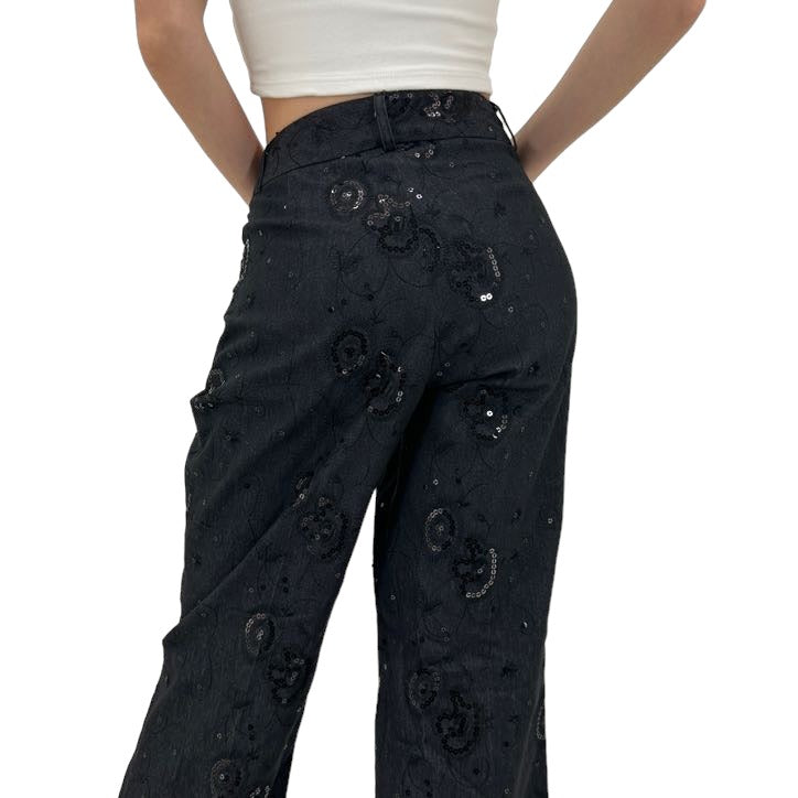 Y2k Vintage Gray Sparkle Sequin Straight Jeans [S, M]