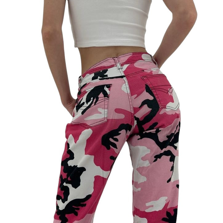 Y2k Vintage Pink Camo Straight Pants [XS]