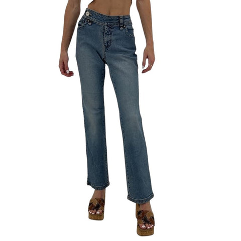 Vintage Y2K Cyber Miss Me Low Waist Flare Jeans with Stud Pocket