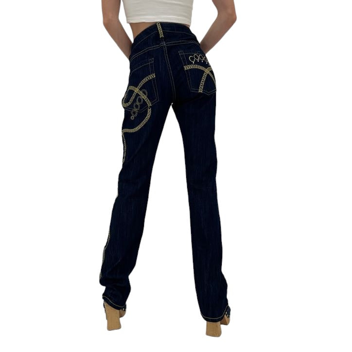 Y2k Vintage Blue Gold Coogie Straight Jeans [XS]