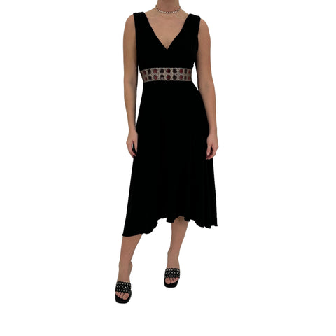 Y2k Vintage Black Asymmetrical Hem Midi Dress [M]