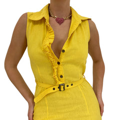 Y2k Vintage Yellow Button Up Shirt Dress [S]