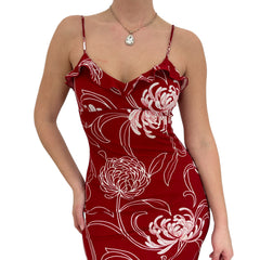 Y2k Vintage Red + White Floral Dress [S]