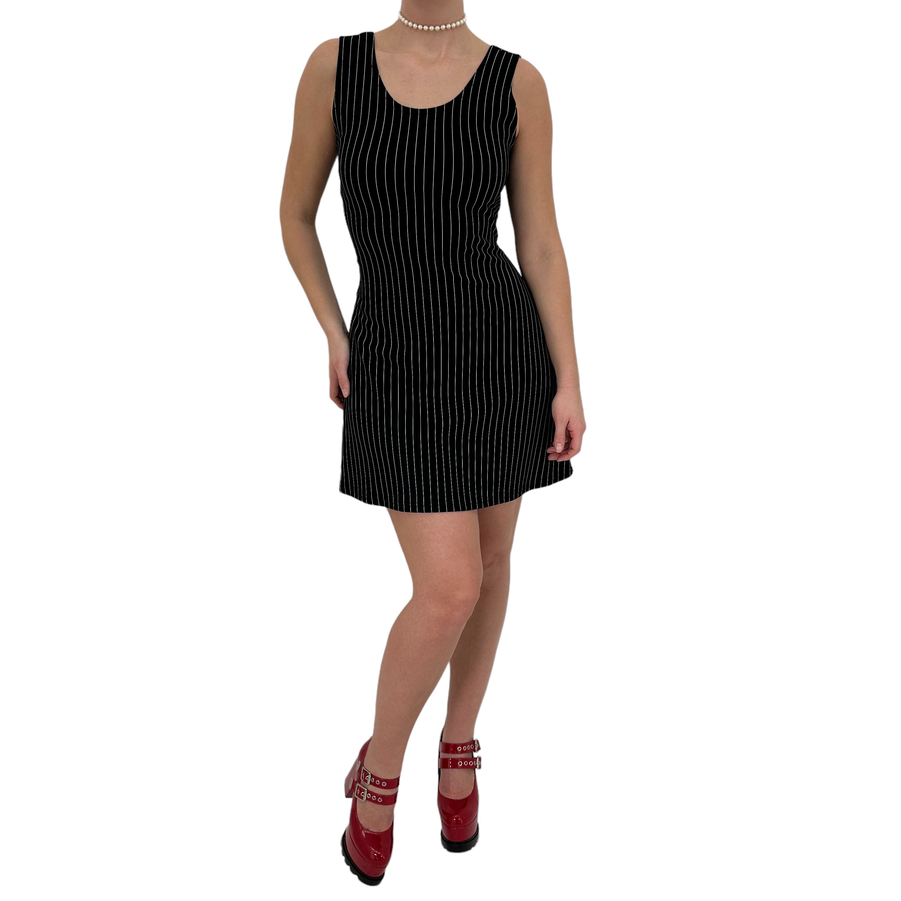 Y2k Vintage Black + White Striped Mini Dress [M]