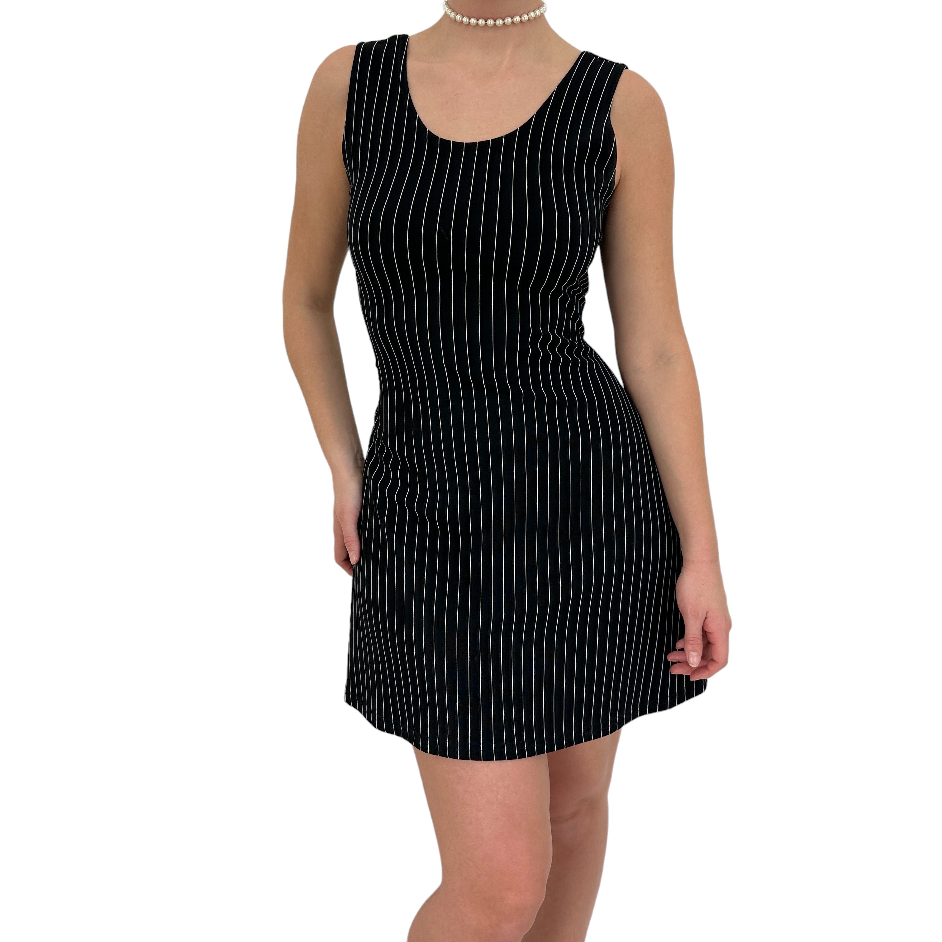 Y2k Vintage Black + White Striped Mini Dress [M]