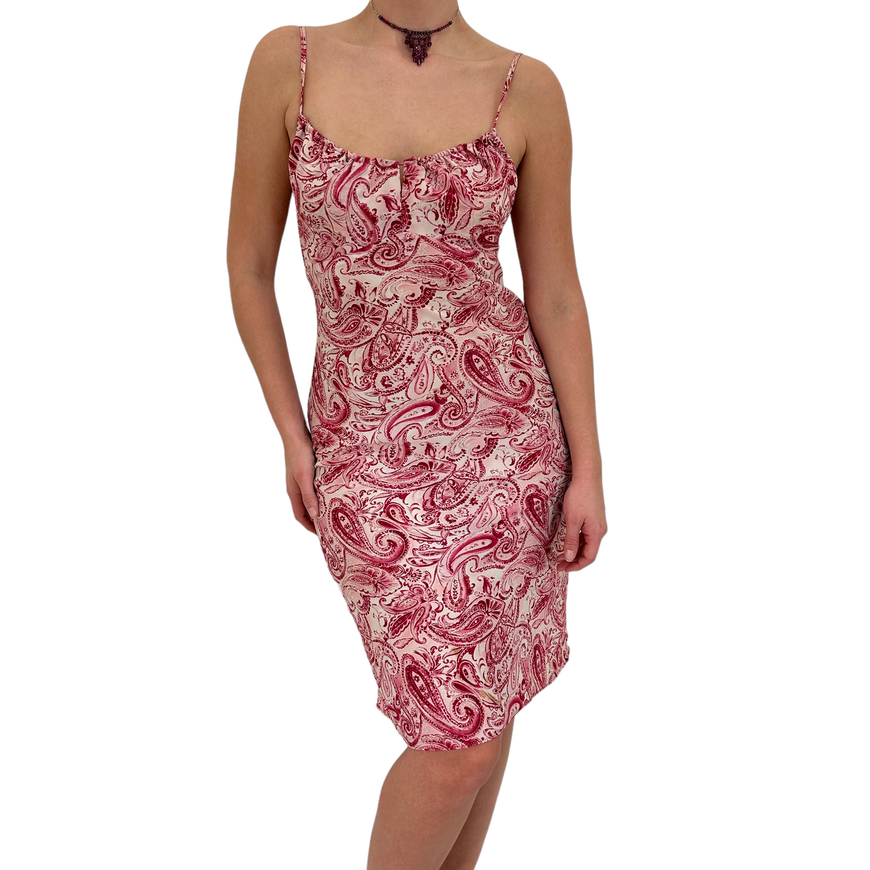 Y2k Vintage Pink + White Paisley Bodycon Dress [S]
